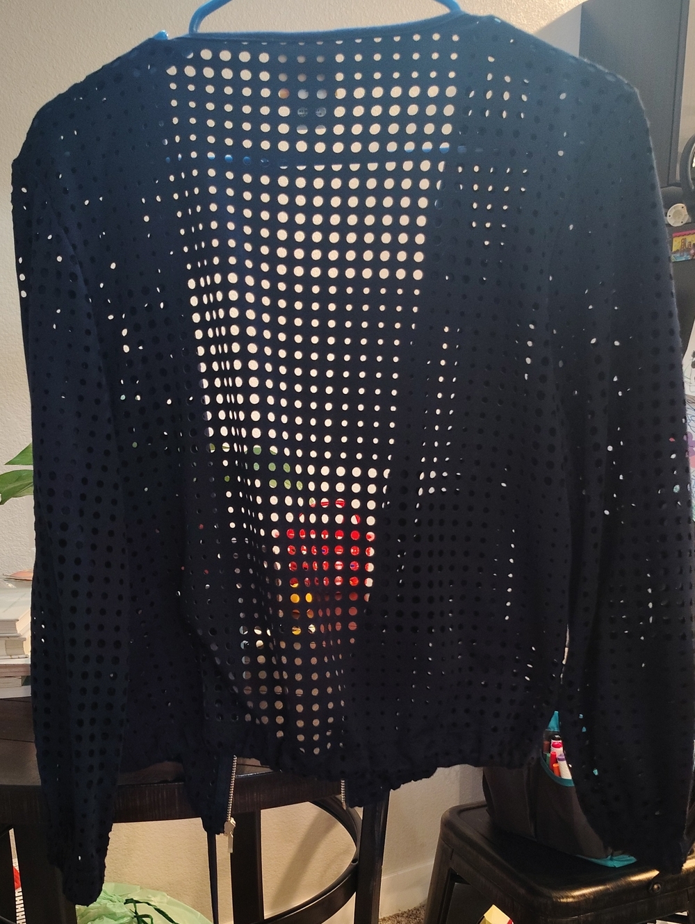 Ruby Rd. Navy Perforated Zip Bomber Jacket - Picture 3 of 3